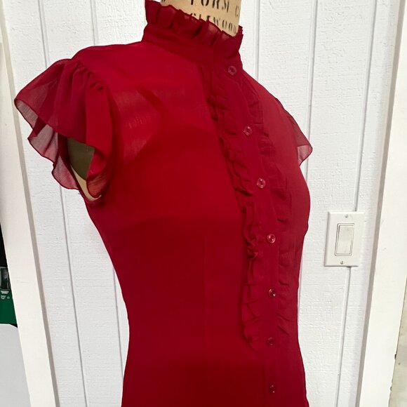Red chiffon tuxedo top, BCX, Size Small/Medium - Picture 3 of 11